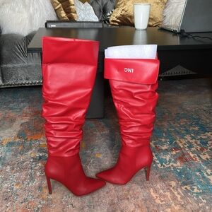 INC Women’s Iyonna Faux Leather Over-The-Knee Boots Red